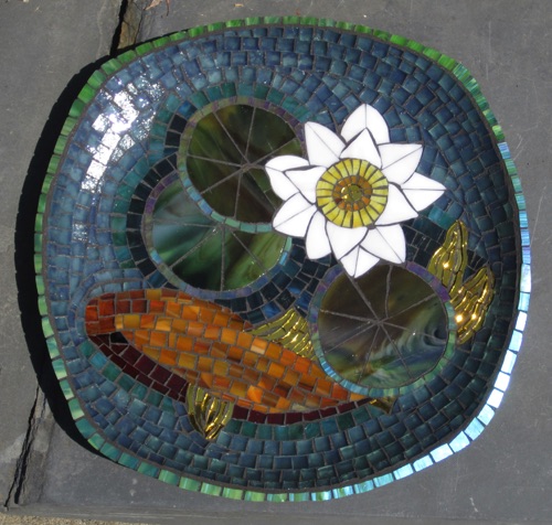 Pond Platter; stained glass on ceramic; 11.25" rounded square; $250.00 sold